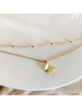 Delicate Gold Butterfly Layered Anklet for Women